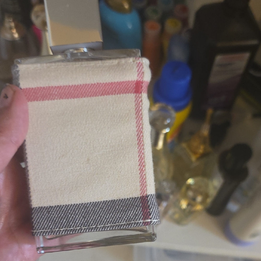 Cream Plaid Glass Bottle with Fabric Sleeve